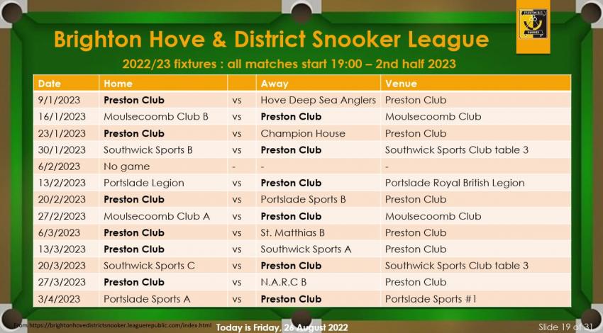 Snooker League Fixtures Image